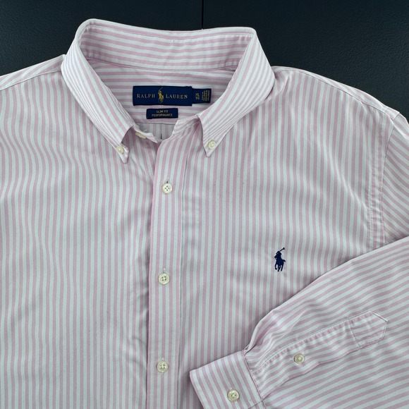 Polo Ralph Lauren Other - Ralph Lauren Mens XL Slim Fit Performance Shirt Pink White Striped Button Down